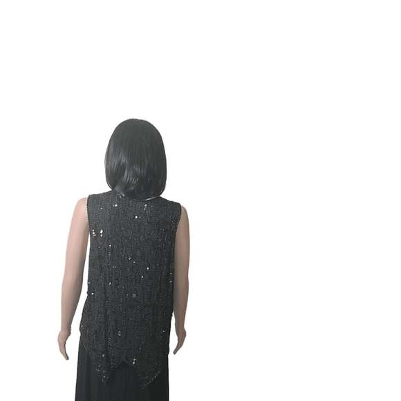 Sweet Sue Black Silk Vest with Black Bugle Beads & Sequins. Sz S - Picture 5 of 10